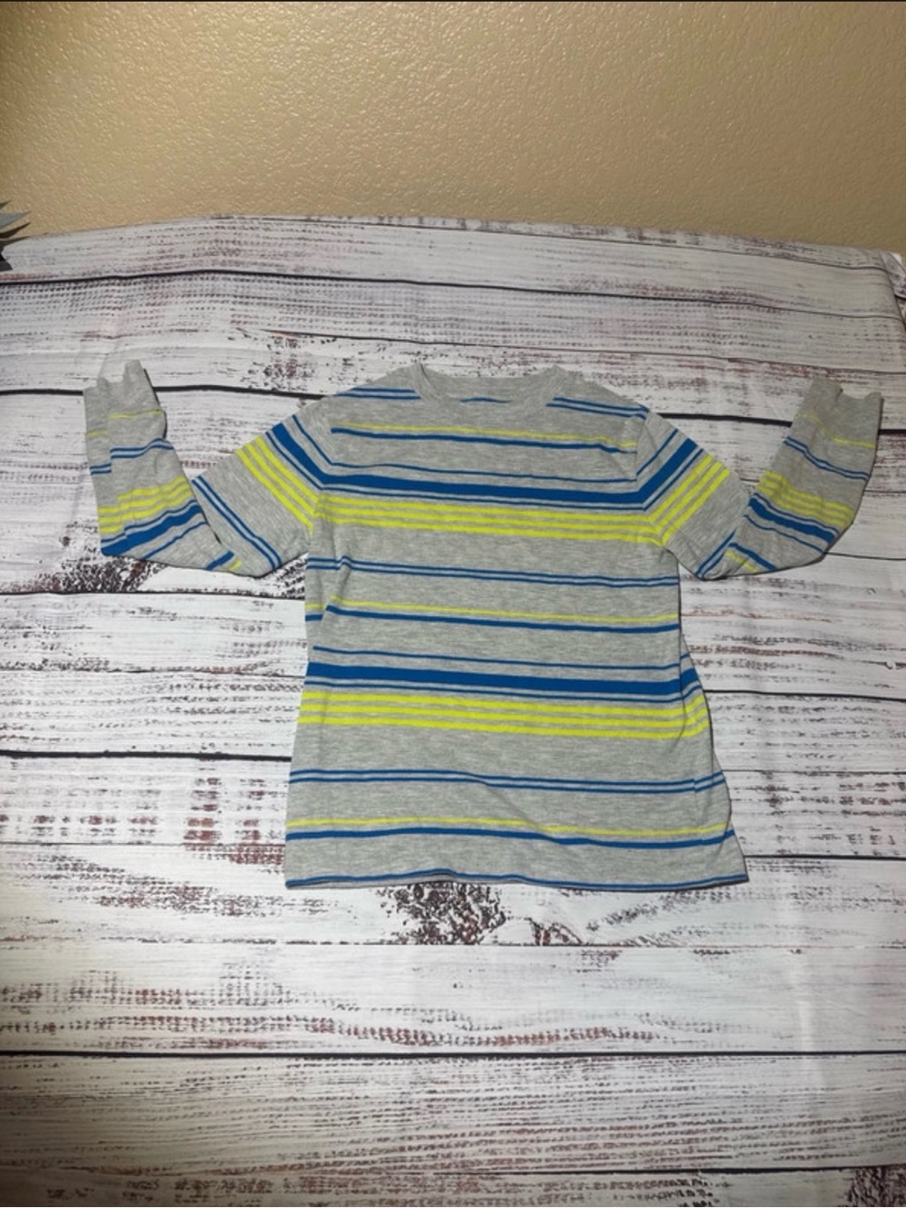 Cat & Jack Gray Long Sleeve Tee with Blue & Yellow Stripes